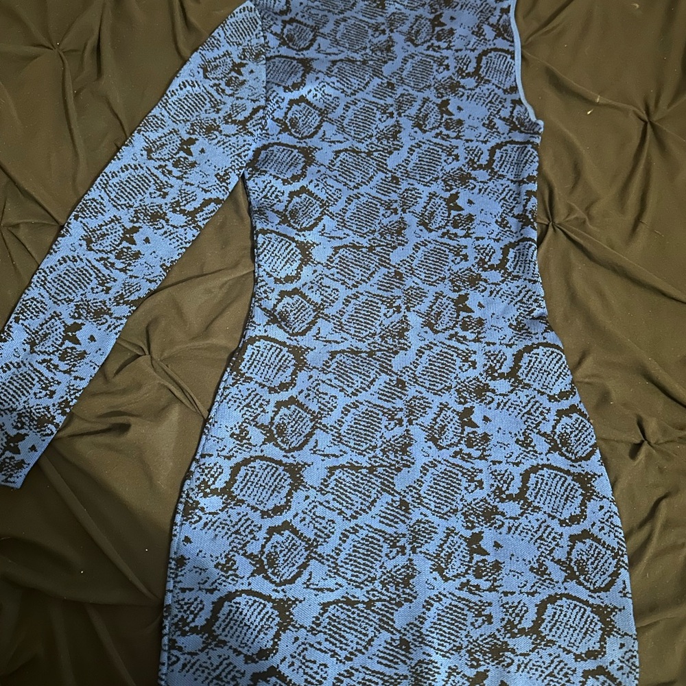 Zara One Shoulder Blue Snake Print Dress